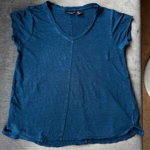 Tahari 100% Linen T-Shirt Top blue